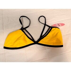 Anemone Yellow Bralette Black Trim Strappy One Size Cotton Blend USA Made